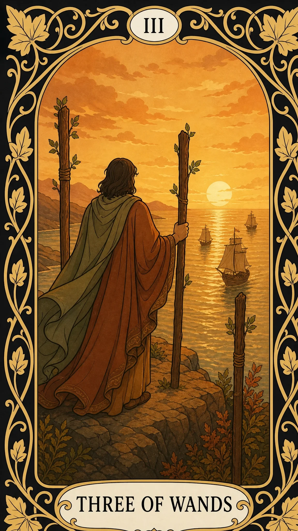 Tre i stave — tarotkort, III Three of Wands