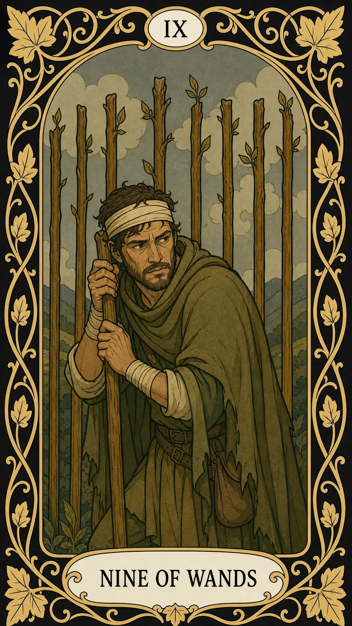 Neun der Stäbe — Tarotkarte, IX Nine of Wands