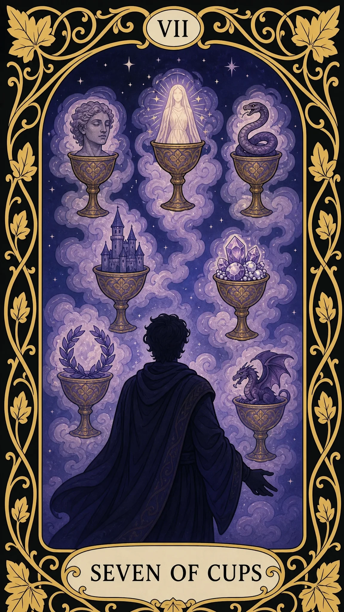 Sieben Kelche — Tarotkarte, VII Seven of Cups