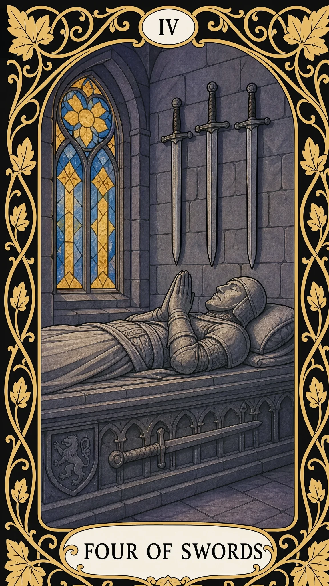 Vier Schwerter — Tarotkarte, IV Four of Swords