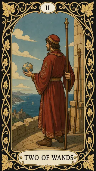 اثنان من العصي — بطاقة تاروت, II Two of Wands