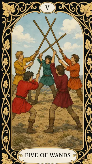 خمسة من العصا — بطاقة تاروت, V Five of Wands