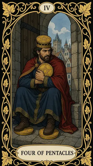 أربعة عملات — بطاقة تاروت, IV Four of Pentacles