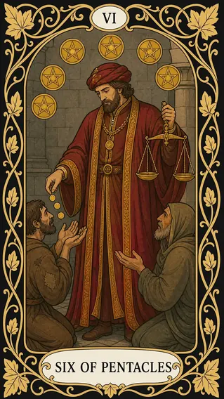 ستة عملات — بطاقة تاروت, VI Six of Pentacles